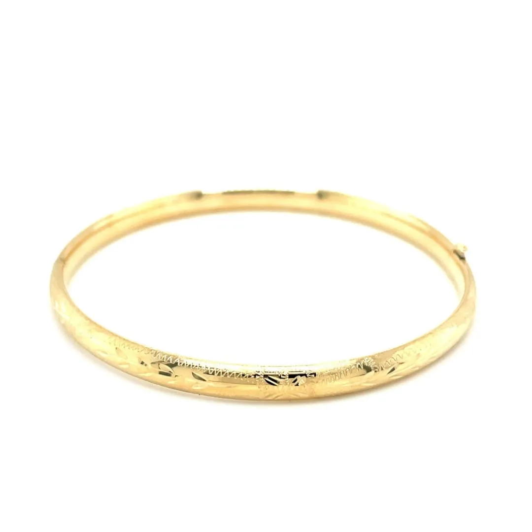 10k Yellow Gold Bangle with Florentine Botanical Pattern