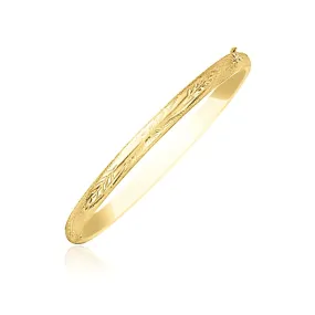 10k Yellow Gold Bangle with Florentine Botanical Pattern