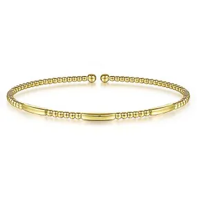 14K Y Gold Bead with Bar Open Bangle