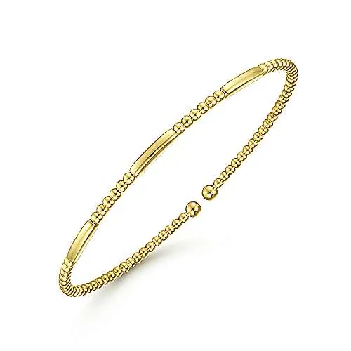 14K Y Gold Bead with Bar Open Bangle