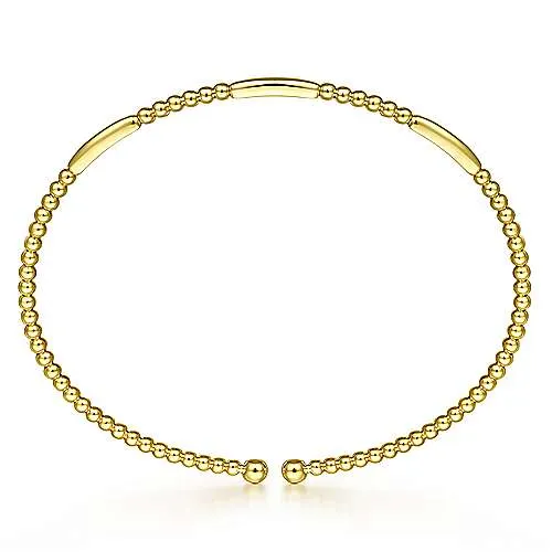 14K Y Gold Bead with Bar Open Bangle