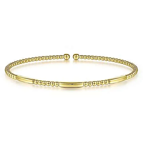 14K Y Gold Bead with Bar Open Bangle