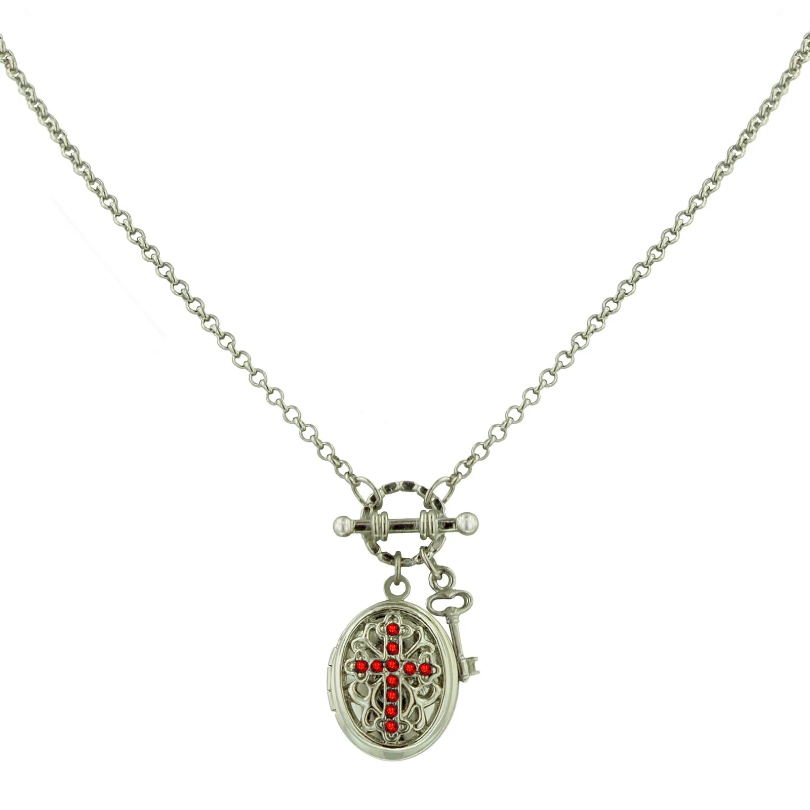 Vintage 1928 Birthstone Cross Locket Necklace - 24-Inch Length