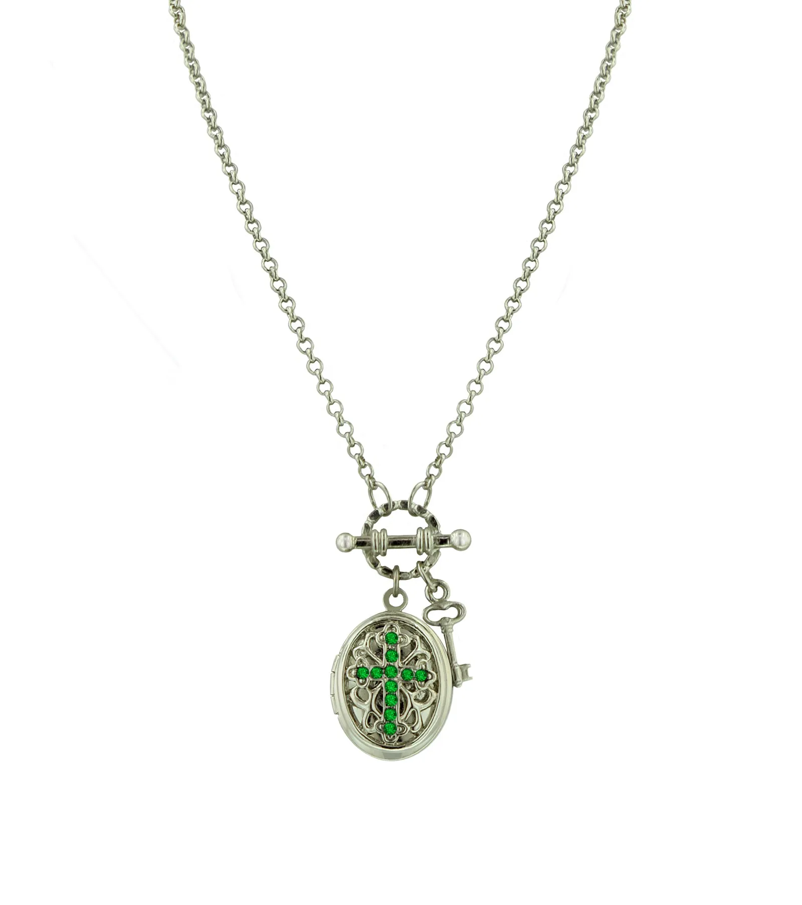 Vintage 1928 Birthstone Cross Locket Necklace - 24-Inch Length