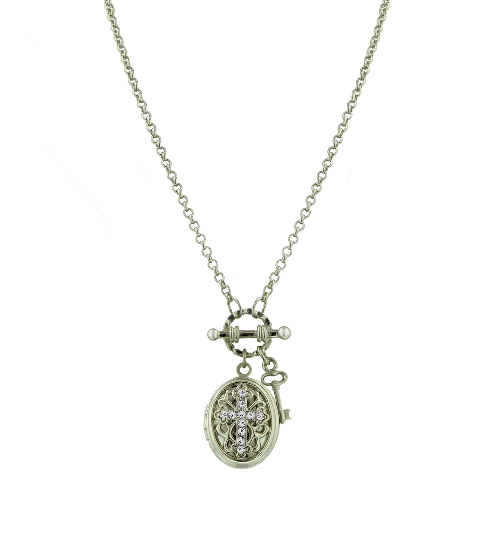 Vintage 1928 Birthstone Cross Locket Necklace - 24-Inch Length