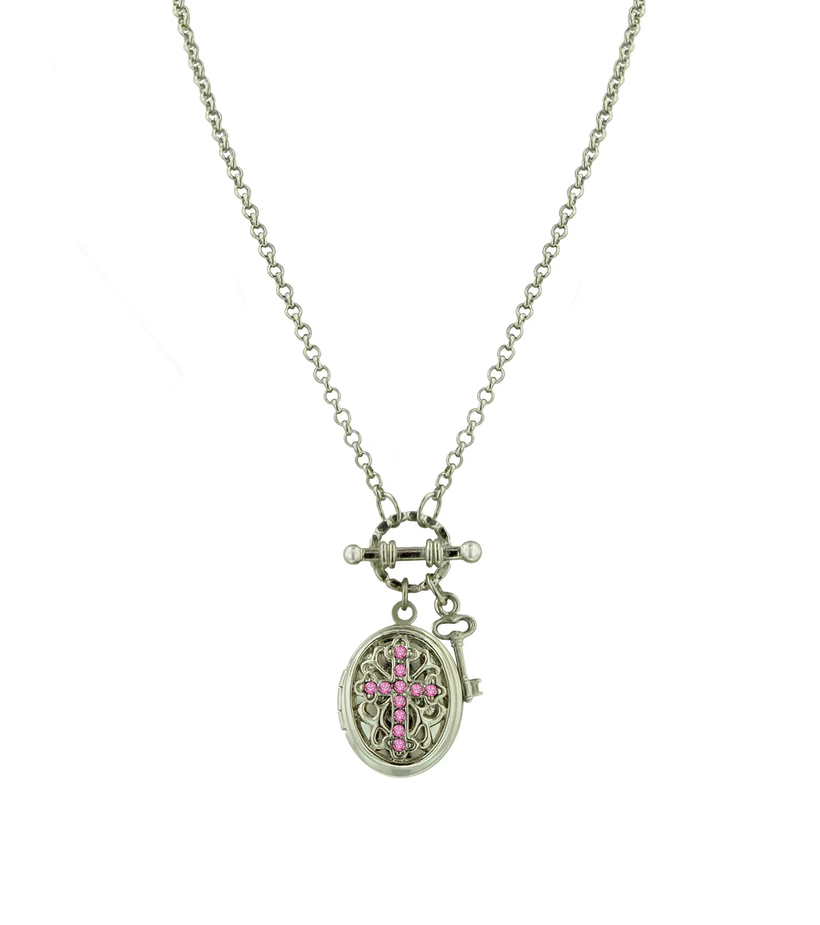 Vintage 1928 Birthstone Cross Locket Necklace - 24-Inch Length