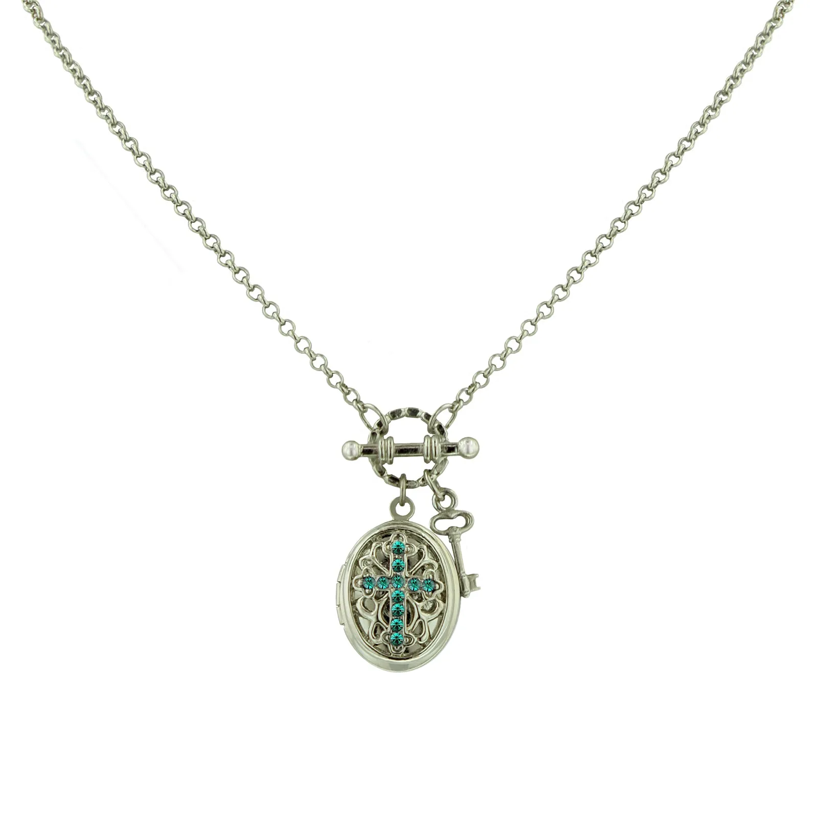 Vintage 1928 Birthstone Cross Locket Necklace - 24-Inch Length