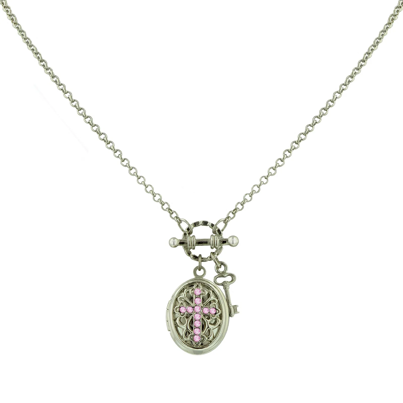 Vintage 1928 Birthstone Cross Locket Necklace - 24-Inch Length