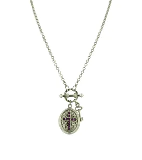 Vintage 1928 Birthstone Cross Locket Necklace - 24-Inch Length