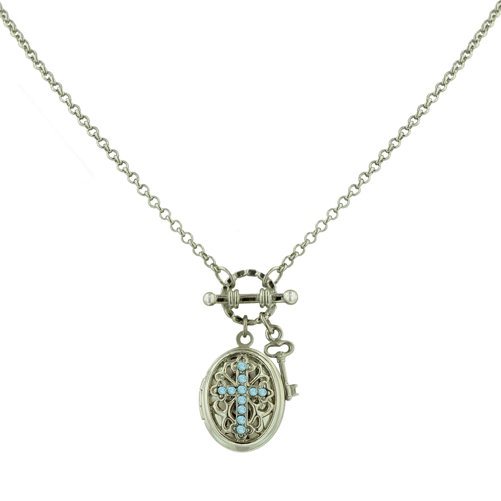 Vintage 1928 Birthstone Cross Locket Necklace - 24-Inch Length