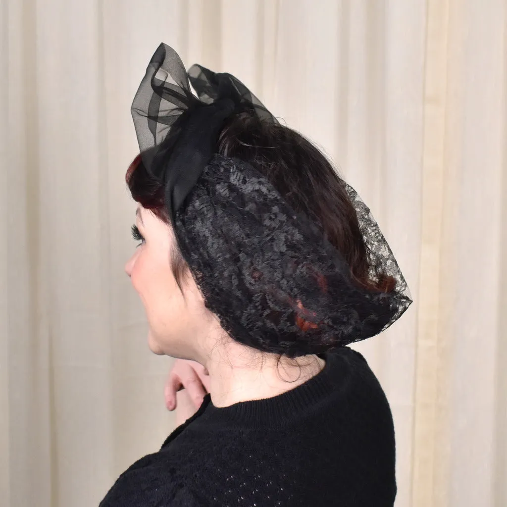 1950s Black Lace Head Scarf Tie