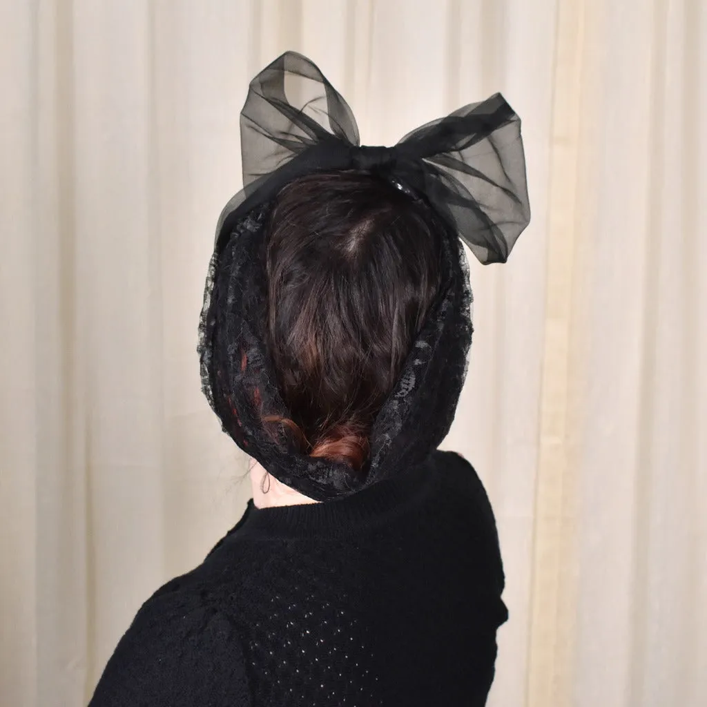 1950s Black Lace Head Scarf Tie