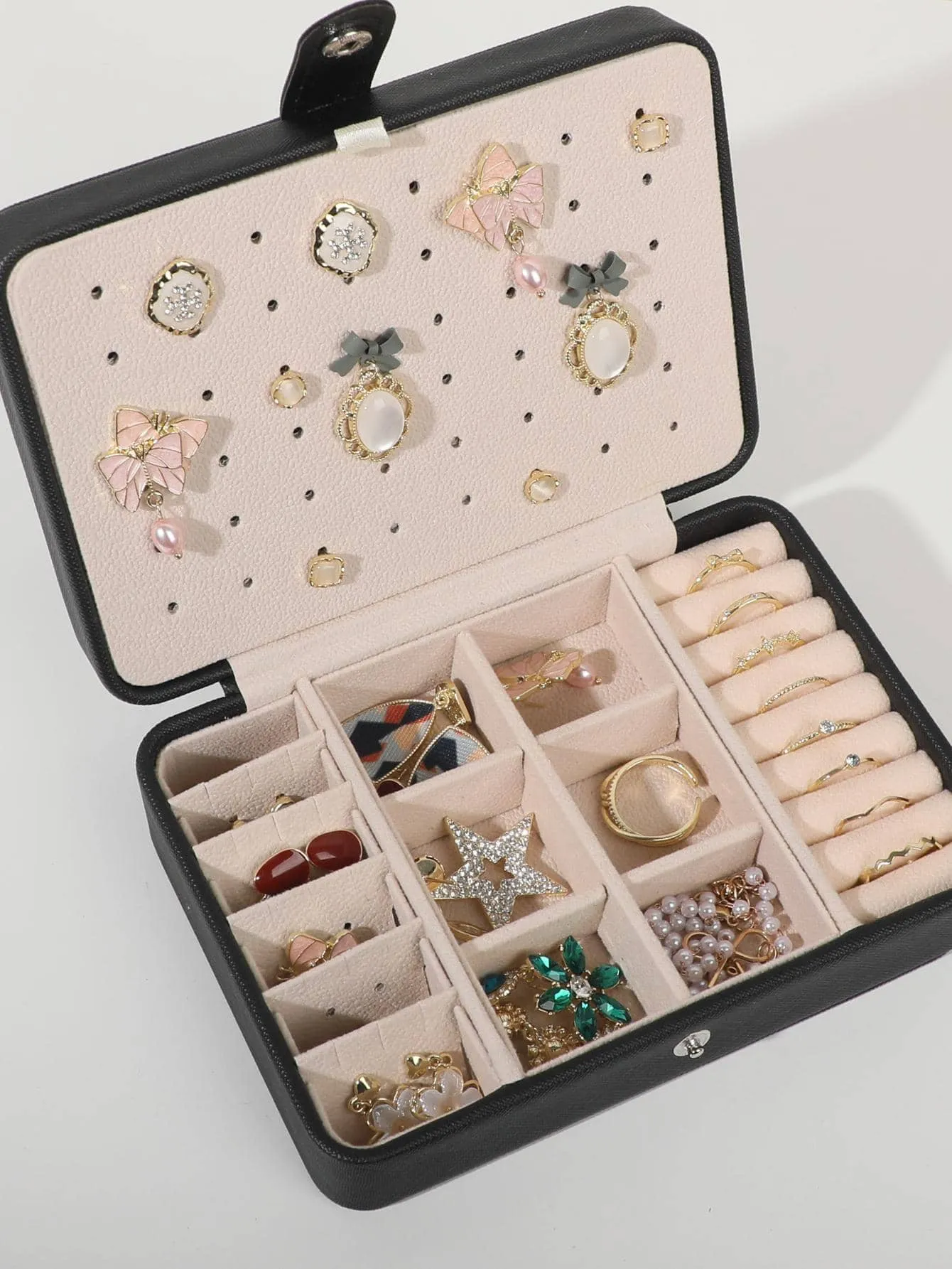 1pc Plain PU Jewelry Storage Box For Accessories, Multi-grid Jewelry Organizer For Gift, Portable Jewelry Box For Travel