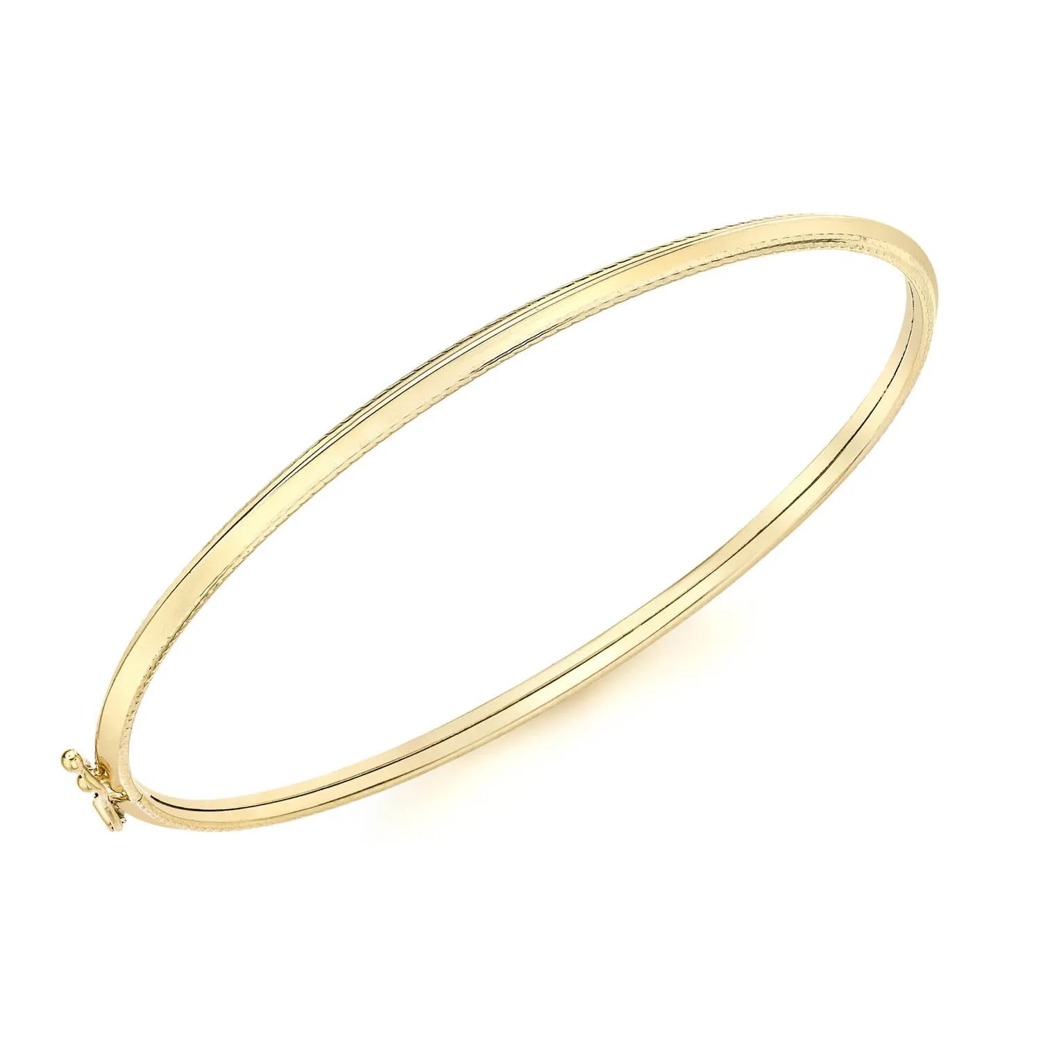 Womens Elegant 9K Yellow Gold Bangle with 6mm Patterned Edge