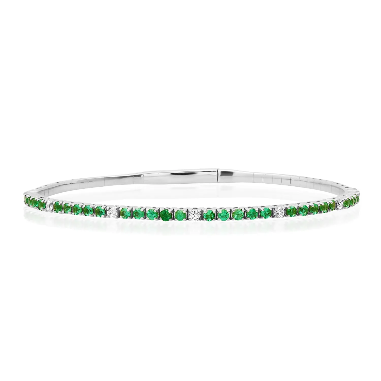 Alternating Diamond & Emerald Flex Bangle Bracelet