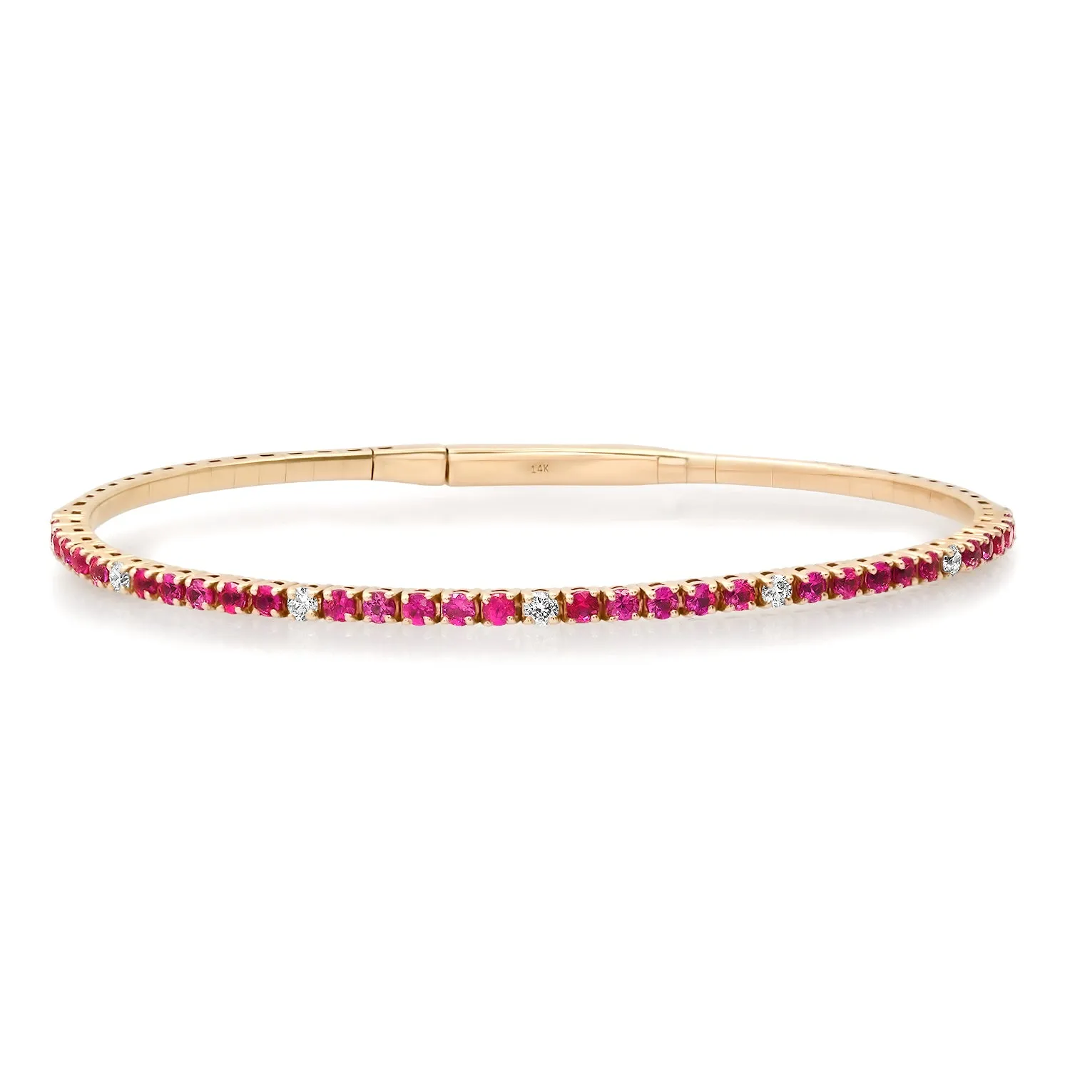 Alternating Diamond & Ruby Flex Bangle Bracelet