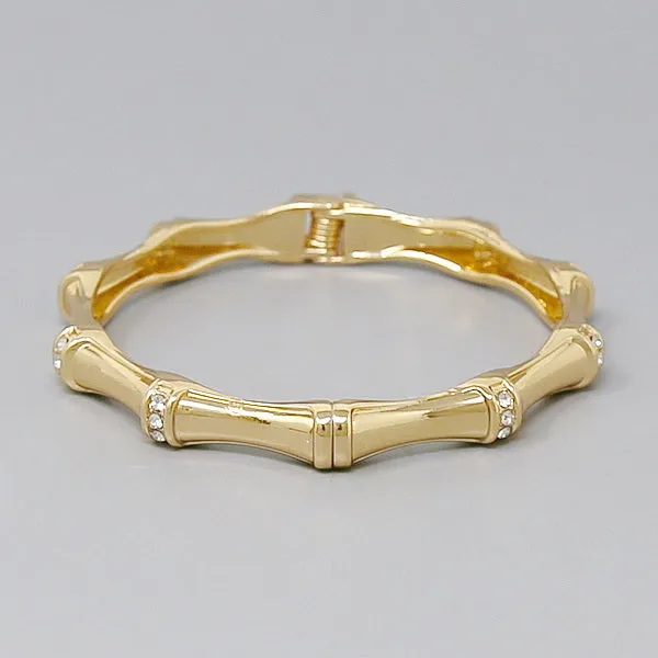 Bamboo Texture Glass Stone Pave Bangle Bracelet