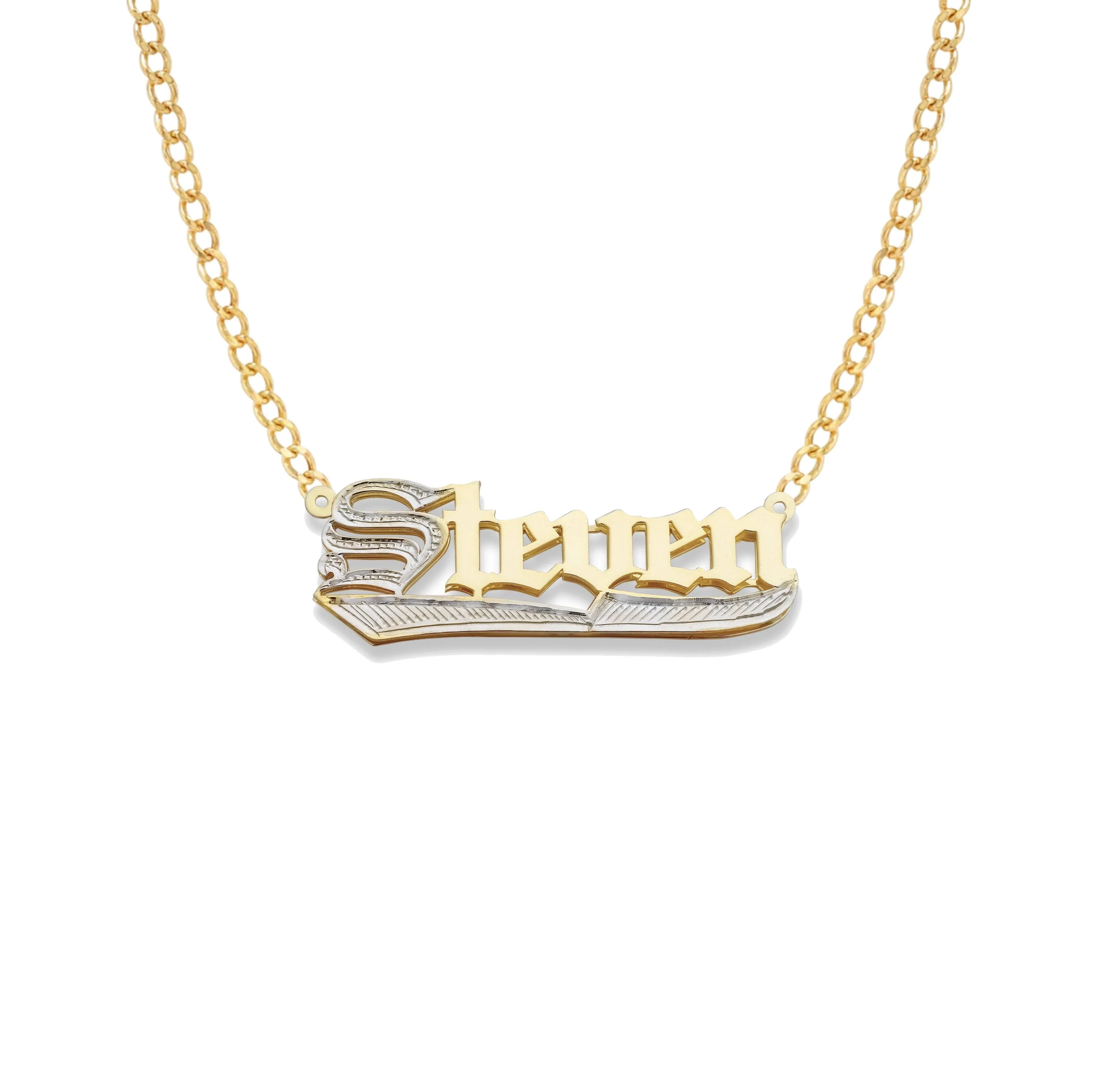 Better Jewelry Gothic 10K Gold Double Nameplate Necklace