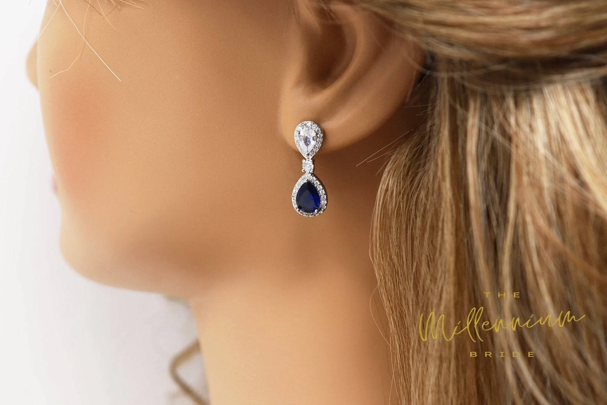 Blue Drop Infinity Crystal/Diamond Stud Earrings, Bridal Jewelry, Bridal Stud Earrings, Crystal Bridal Earrings, Statement Earrings Cz