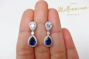 Blue Drop Infinity Crystal/Diamond Stud Earrings, Bridal Jewelry, Bridal Stud Earrings, Crystal Bridal Earrings, Statement Earrings Cz