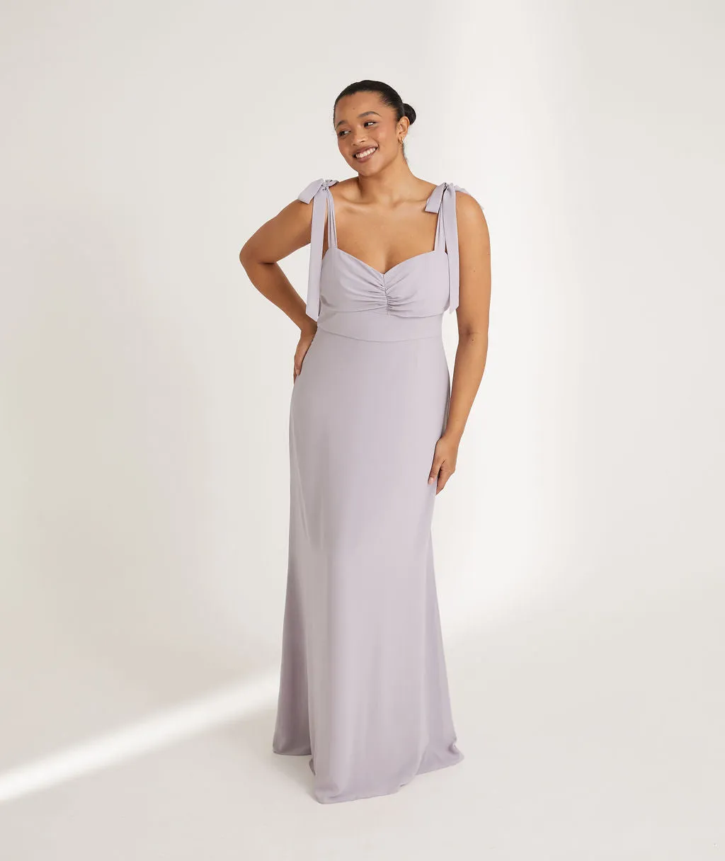 Bow Tie Shoulder Chiffon Bridesmaid Dress - Dusty Lilac