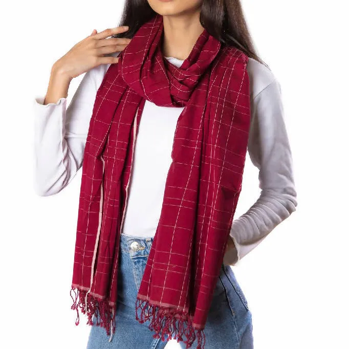 Elegant Brick Red Muslin Cotton Scarf - Soft and Lightweight Fashion Accessory for Year-Round Wear