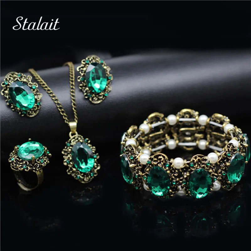 Bridal Jewelry Sets Green Crystal  Color Jewelry Set Necklace