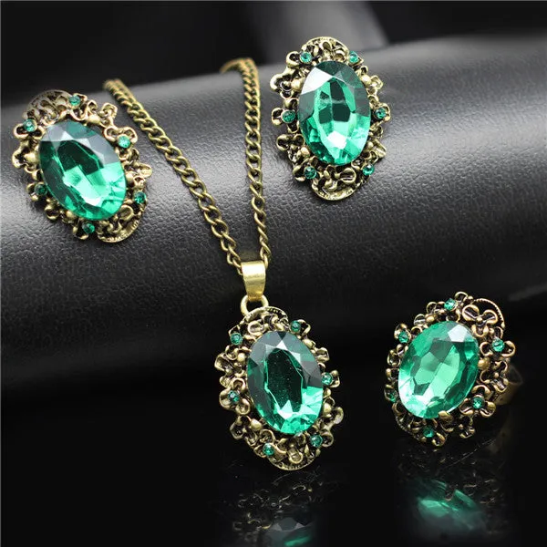 Bridal Jewelry Sets Green Crystal  Color Jewelry Set Necklace