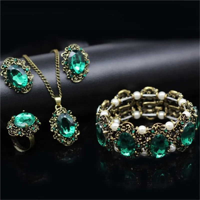 Bridal Jewelry Sets Green Crystal  Color Jewelry Set Necklace