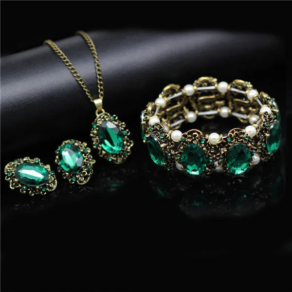 Bridal Jewelry Sets Green Crystal  Color Jewelry Set Necklace