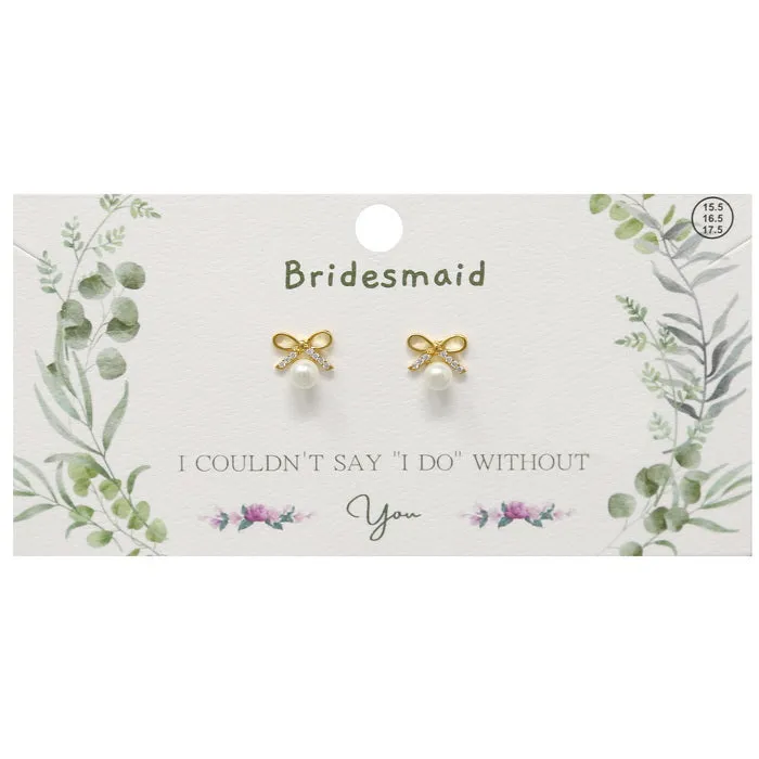 BRIDESMAID CZ Bow Pearl Stud Earrings