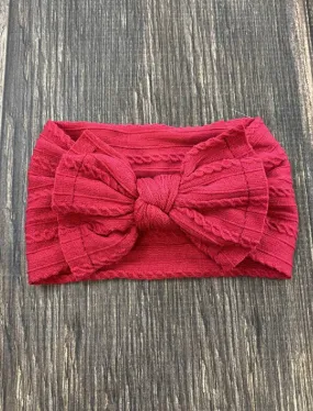 Cable Knit Bow Headband: Burgundy