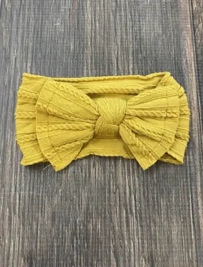 Cable Knit Bow Headband: Mustard