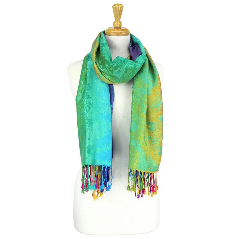 Colorful Peacock Printed Pashmina Scarf Shawl