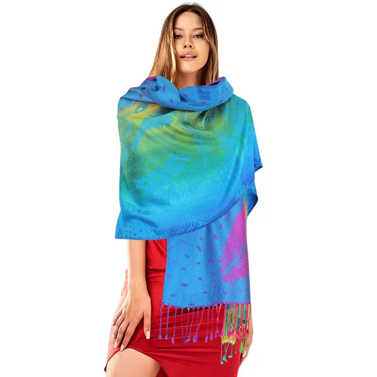 Colorful Peacock Printed Pashmina Scarf Shawl