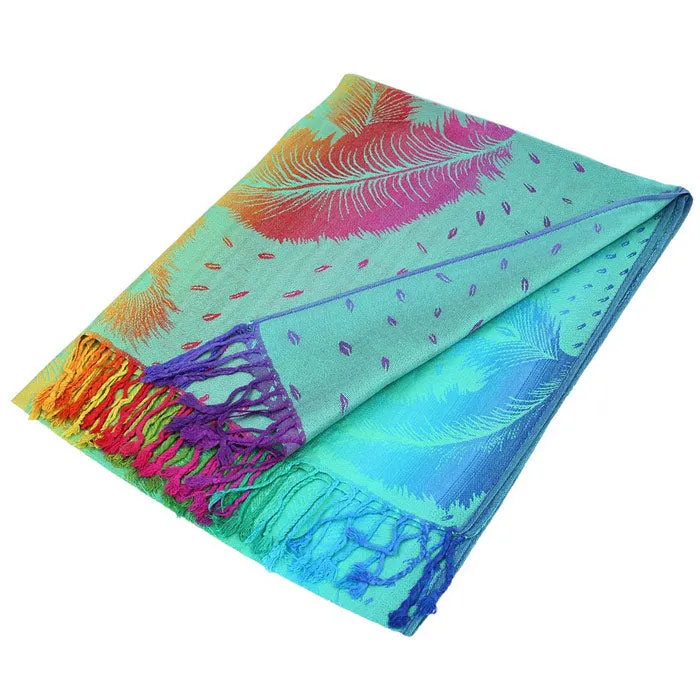 Colorful Peacock Printed Pashmina Scarf Shawl