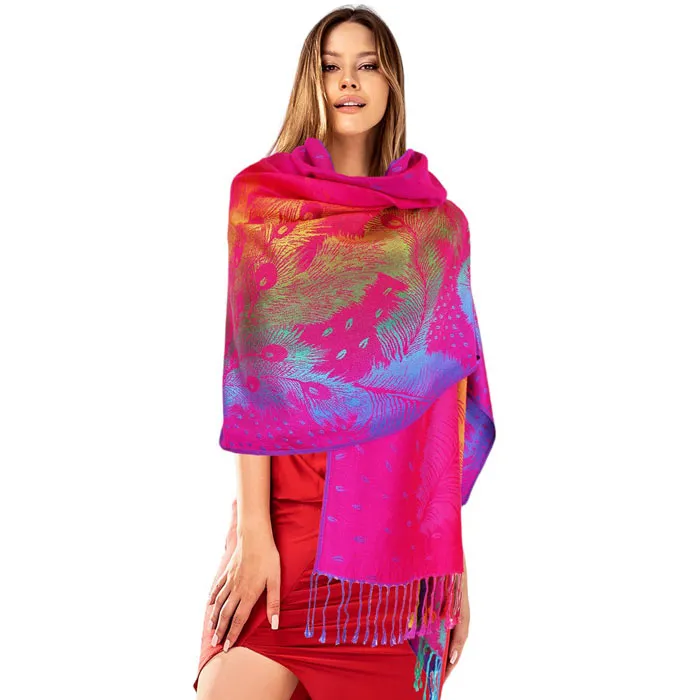 Colorful Peacock Printed Pashmina Scarf Shawl