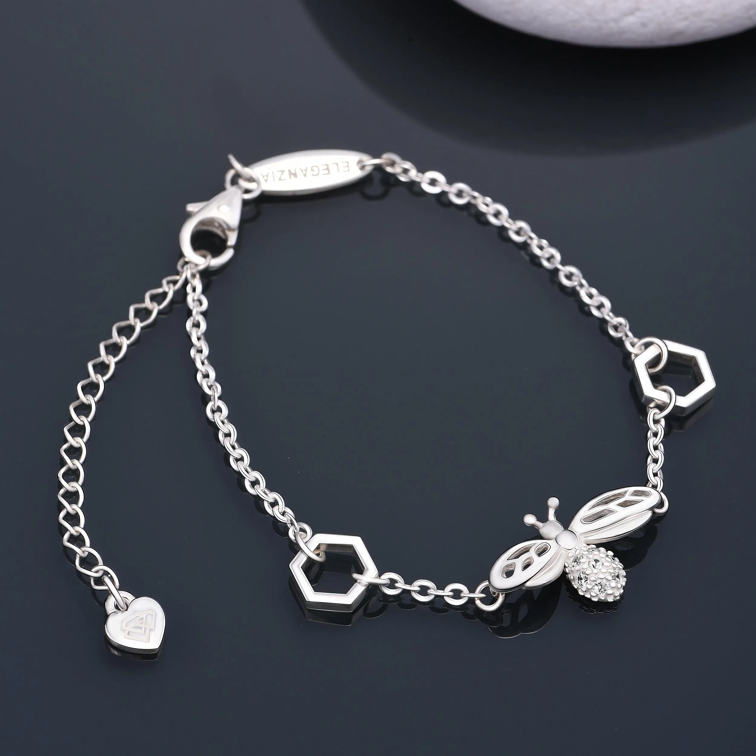 CZ Bumble Bee Bracelet Silver with Honeycomb Jewelry