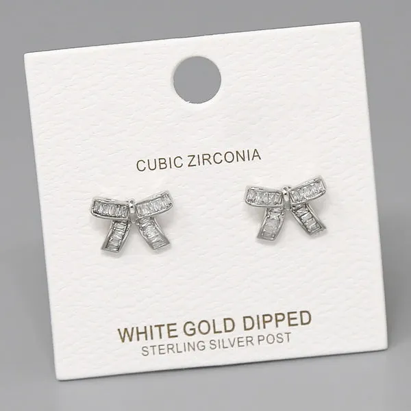 CZ Pave Bow Stud Earrings