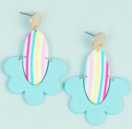 Earrings - Blue Scalloped