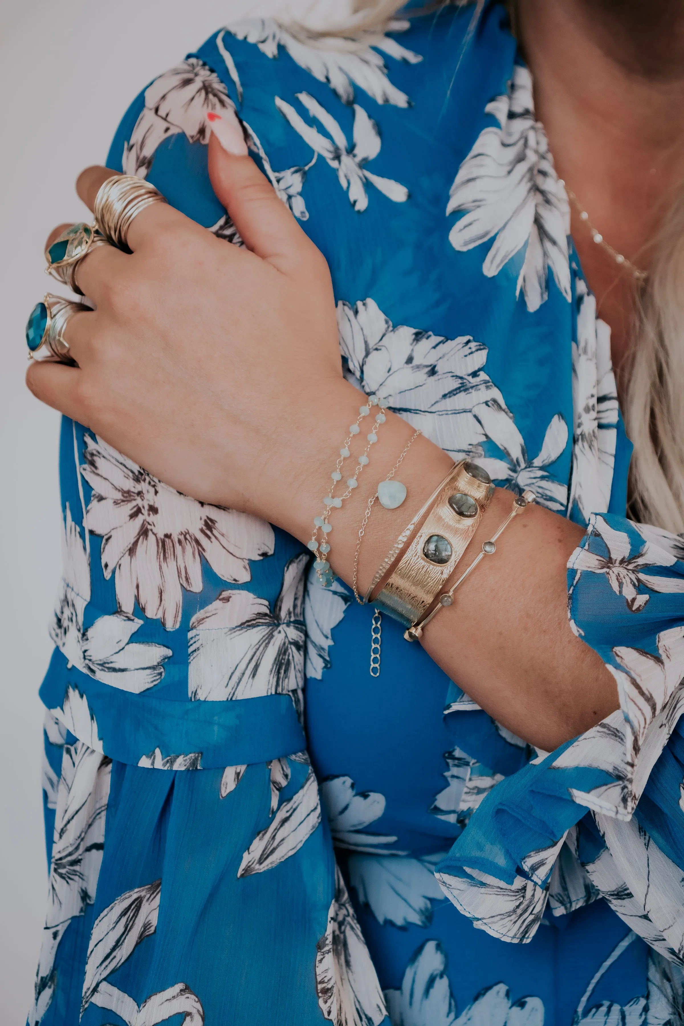 Gold Bangle Bracelet with Labradorite Stones