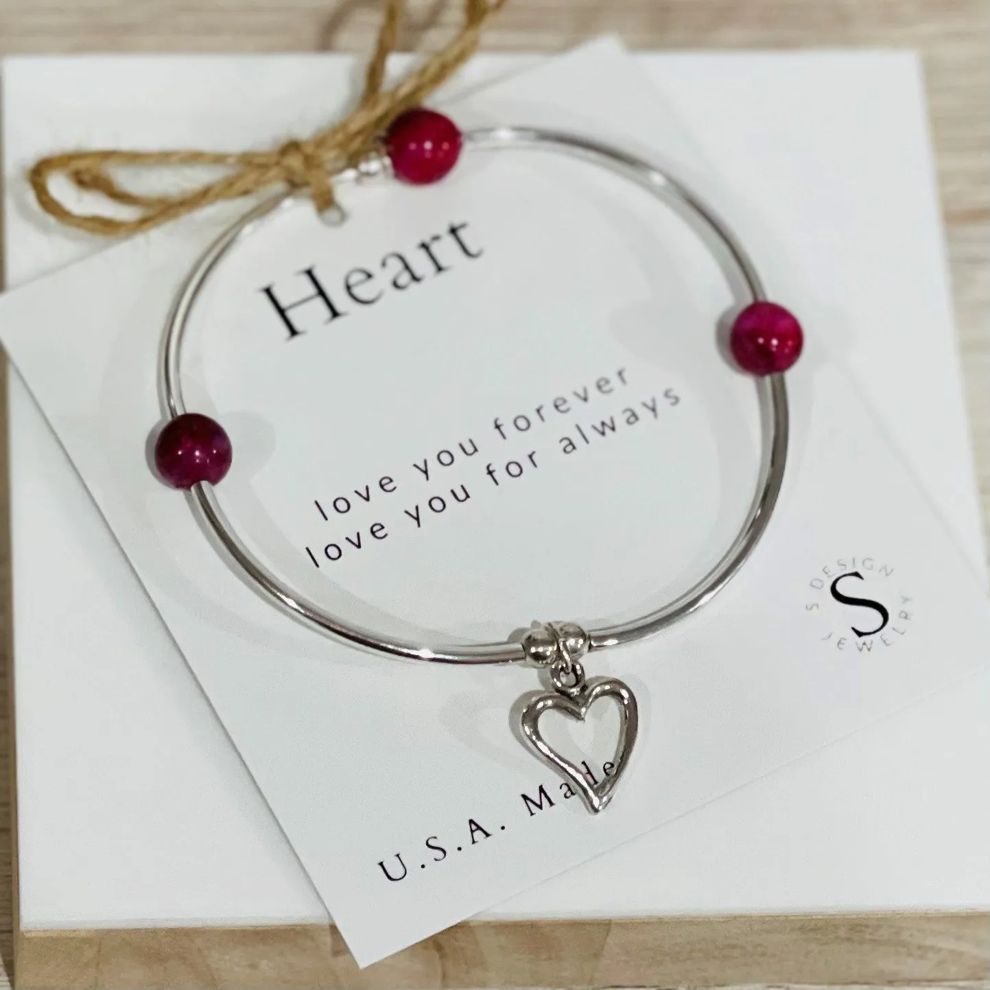 Heart - Soft Bangle Charm Bracelet - Fuchsia Lace