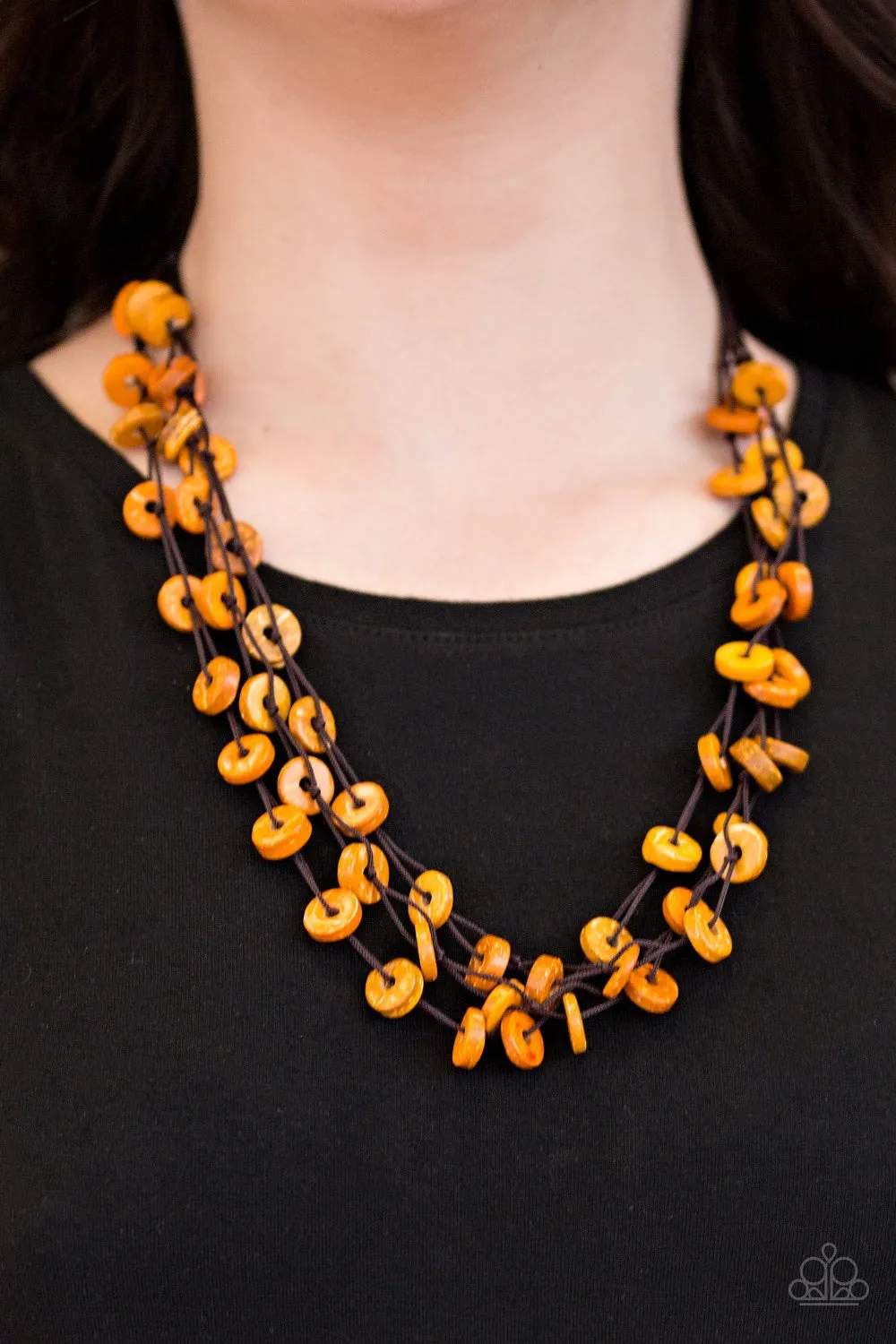 Hoppin Honolulu - Orange Wooden Bead Paparazzi Jewelry Necklace