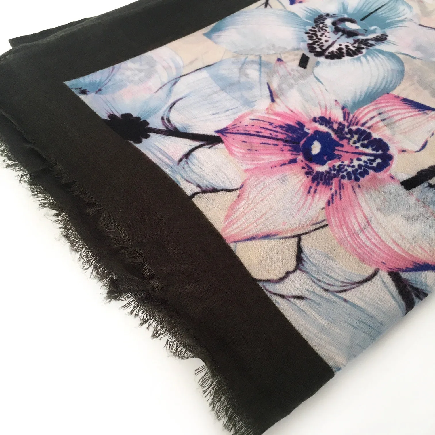 LARGE DARK BROWN BORDER FLORAL PRINT SCARF