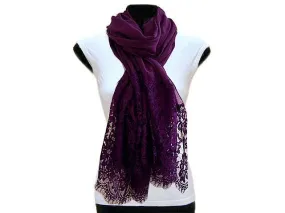 LARGE PURPLE LACE DETAIL LIGHTWEIGHT SCARF