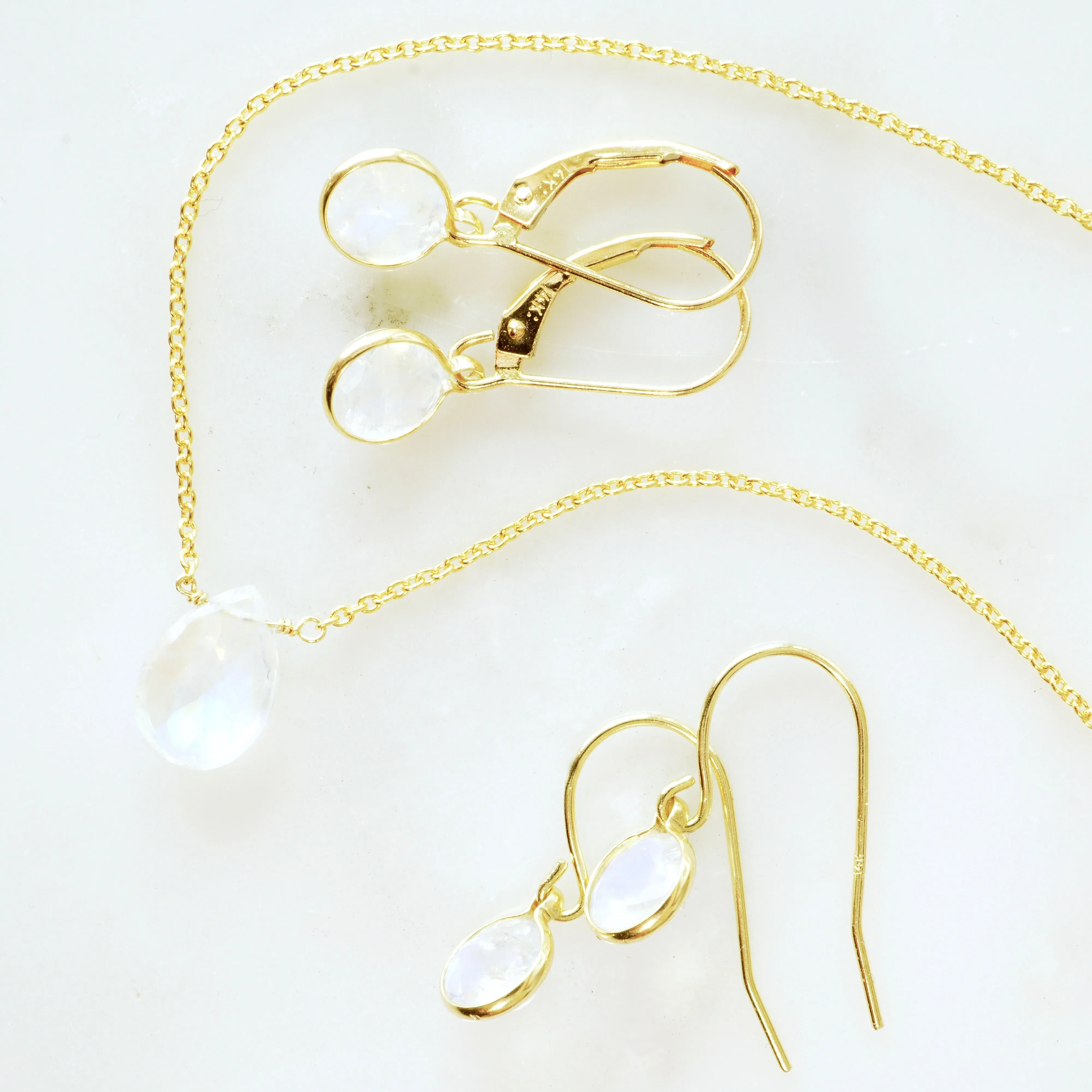 Moonstone Dangle Earrings - Simple Moonstone Gold Earrings - March Birthstone Earrings