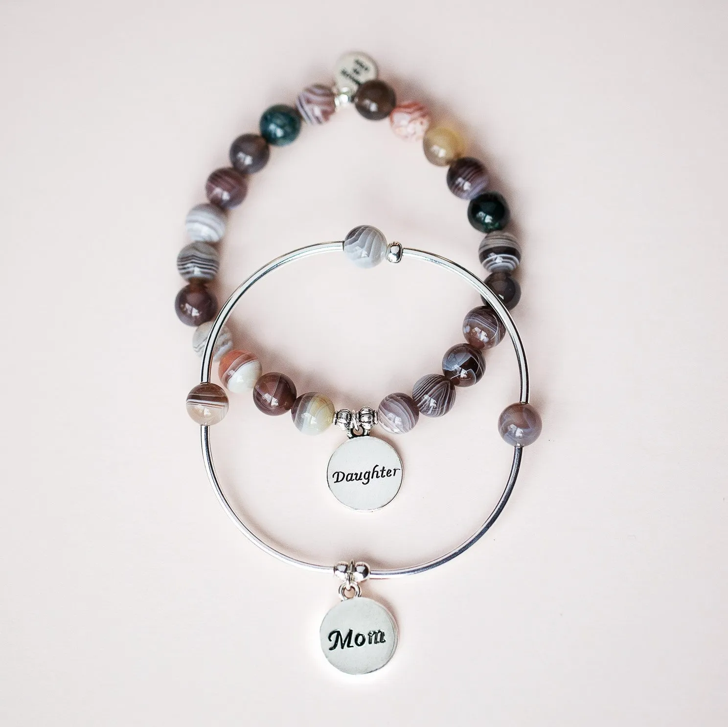 Niece | Soft Bangle Charm Bracelet | Tiffany Blue Agate