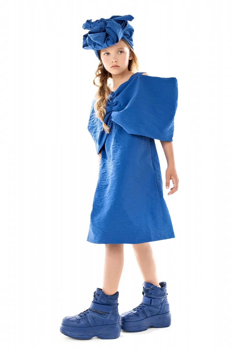 OVERSIZED FRONT BOW COBALT DRESS