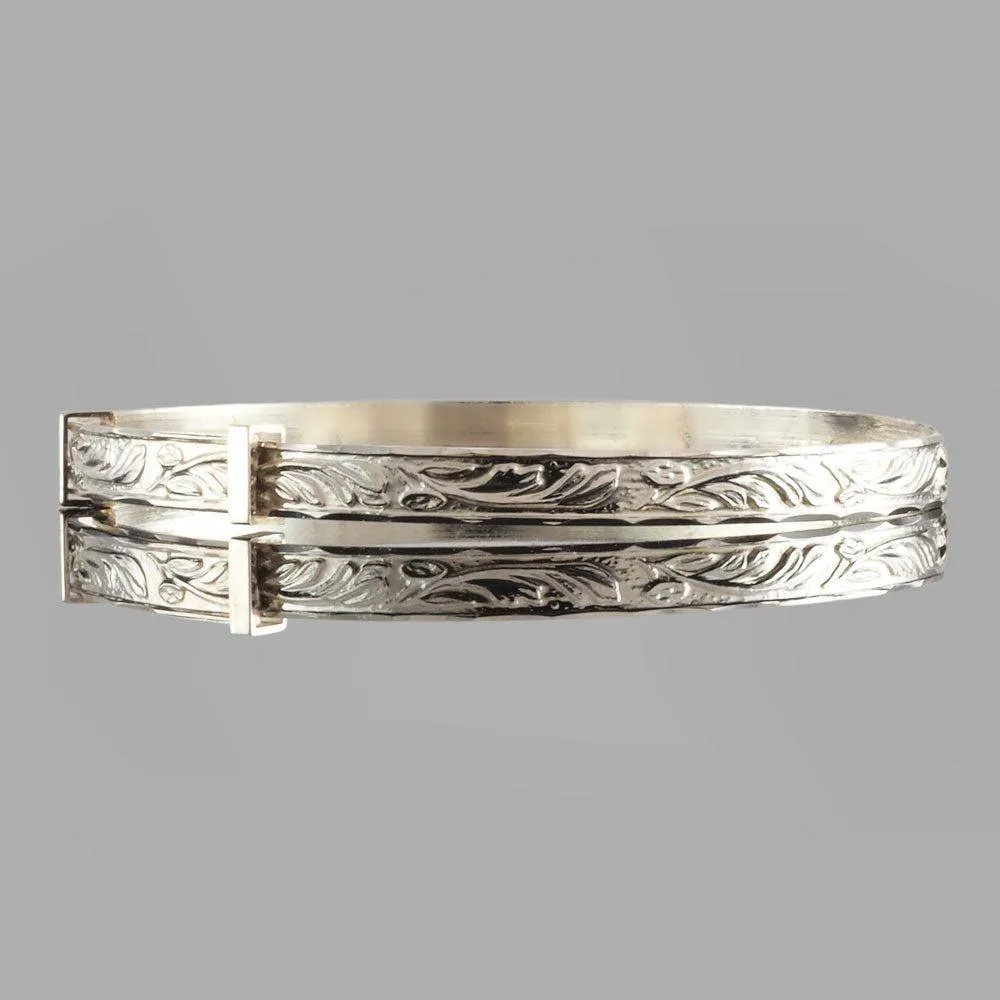 Personalised Sterling Silver Baby Bangle Leaf Design