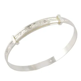 Personalised Sterling Silver Baby Bangle Leaf Design